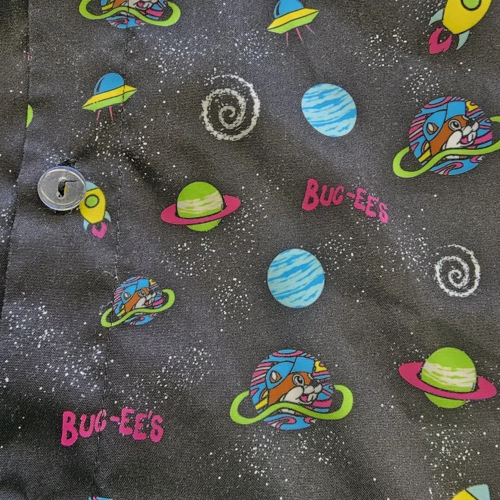 Bucees Youth Kids Button Down Shirt All‎ Over Print Medium Boys Hawaiian Space